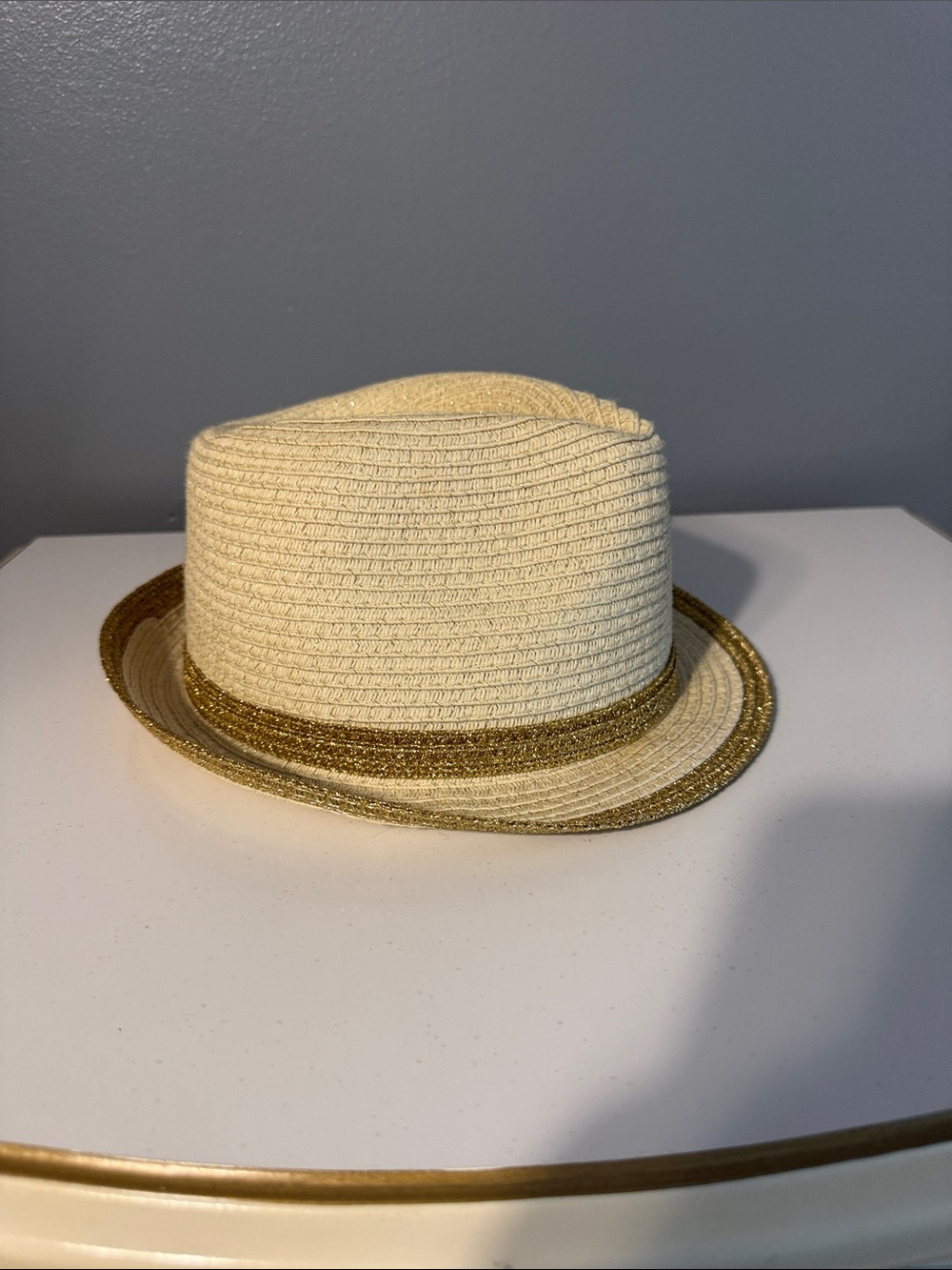 Women's Cream Straw Trilby with Gold Trim